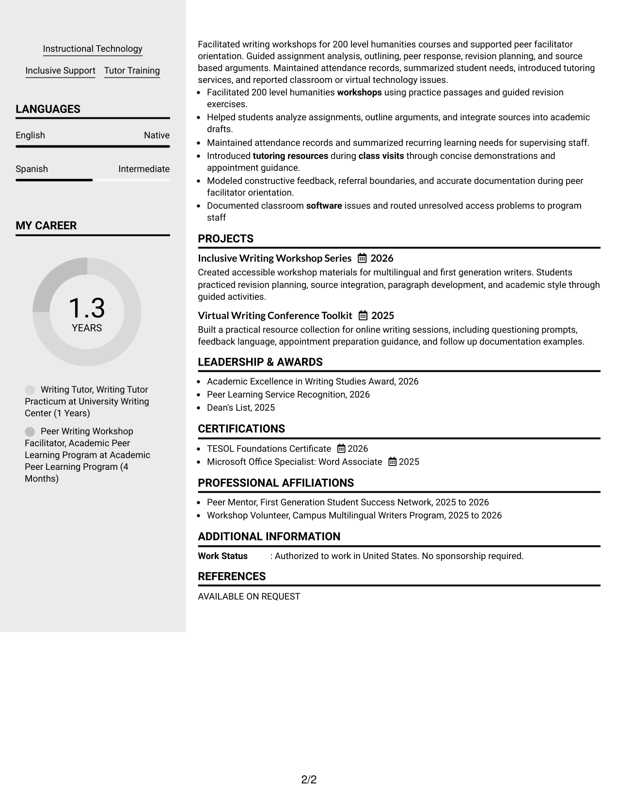 Resume Example Page 2