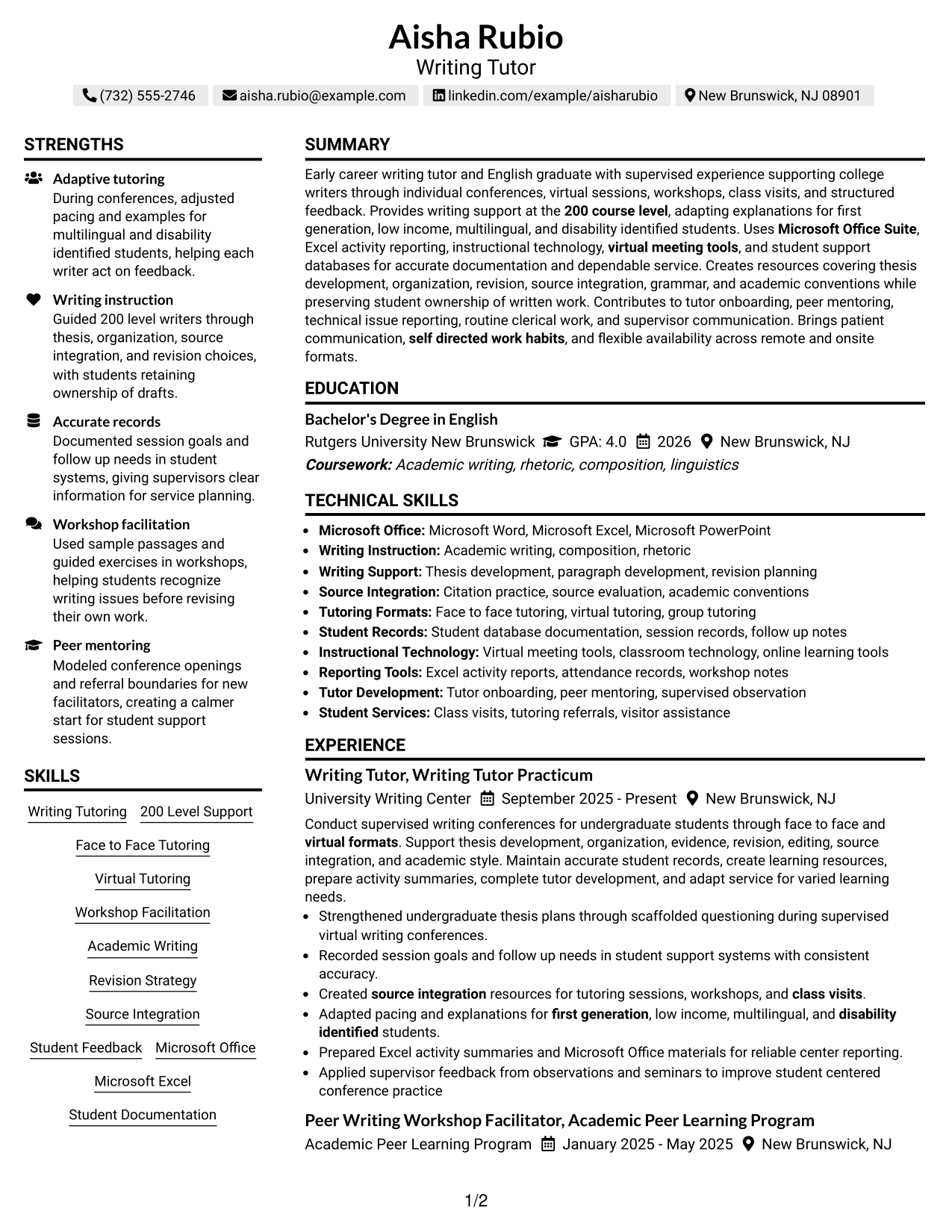Resume Example Page 1