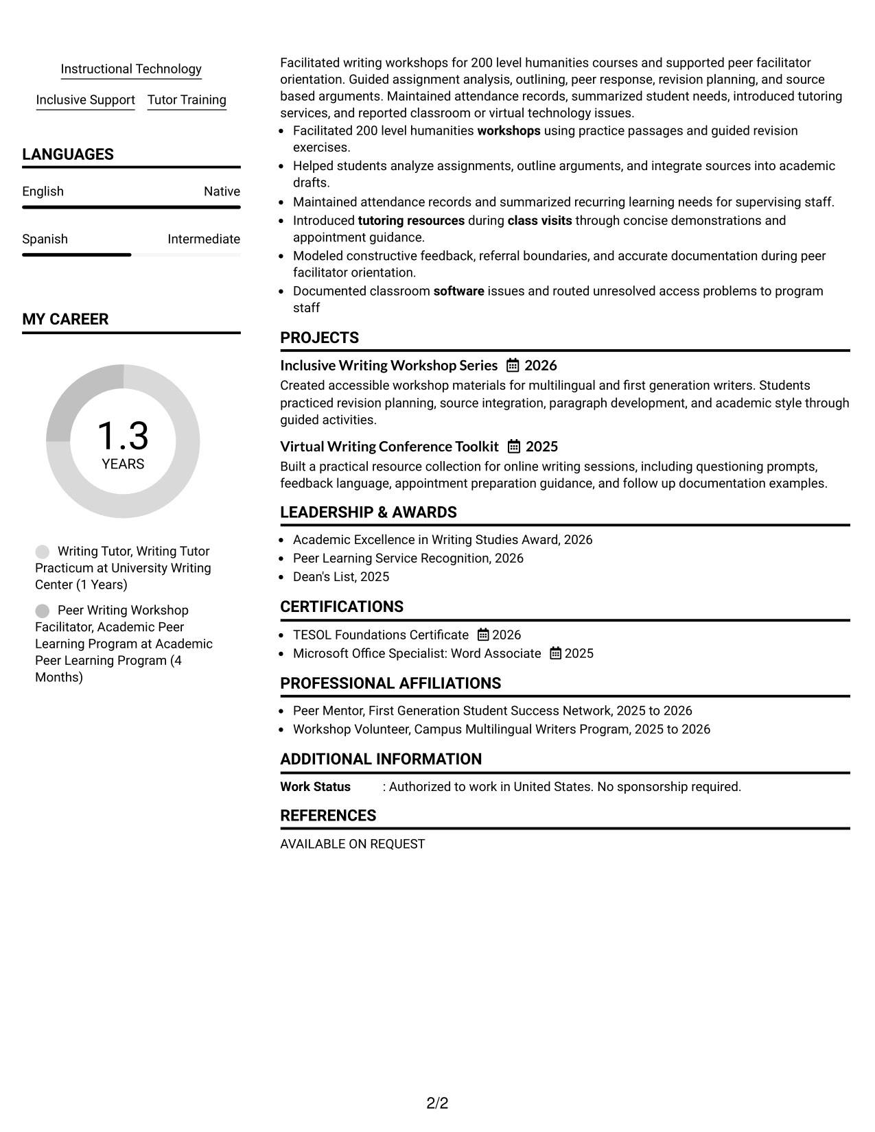 Resume Example Page 2