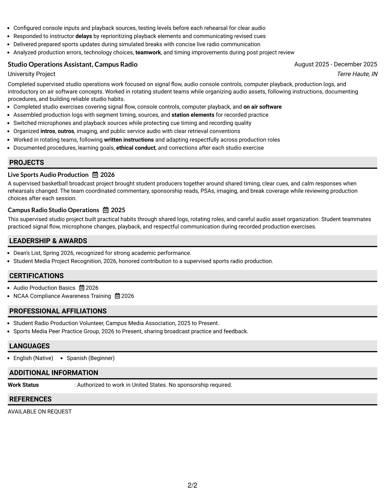 Resume Example Page 2