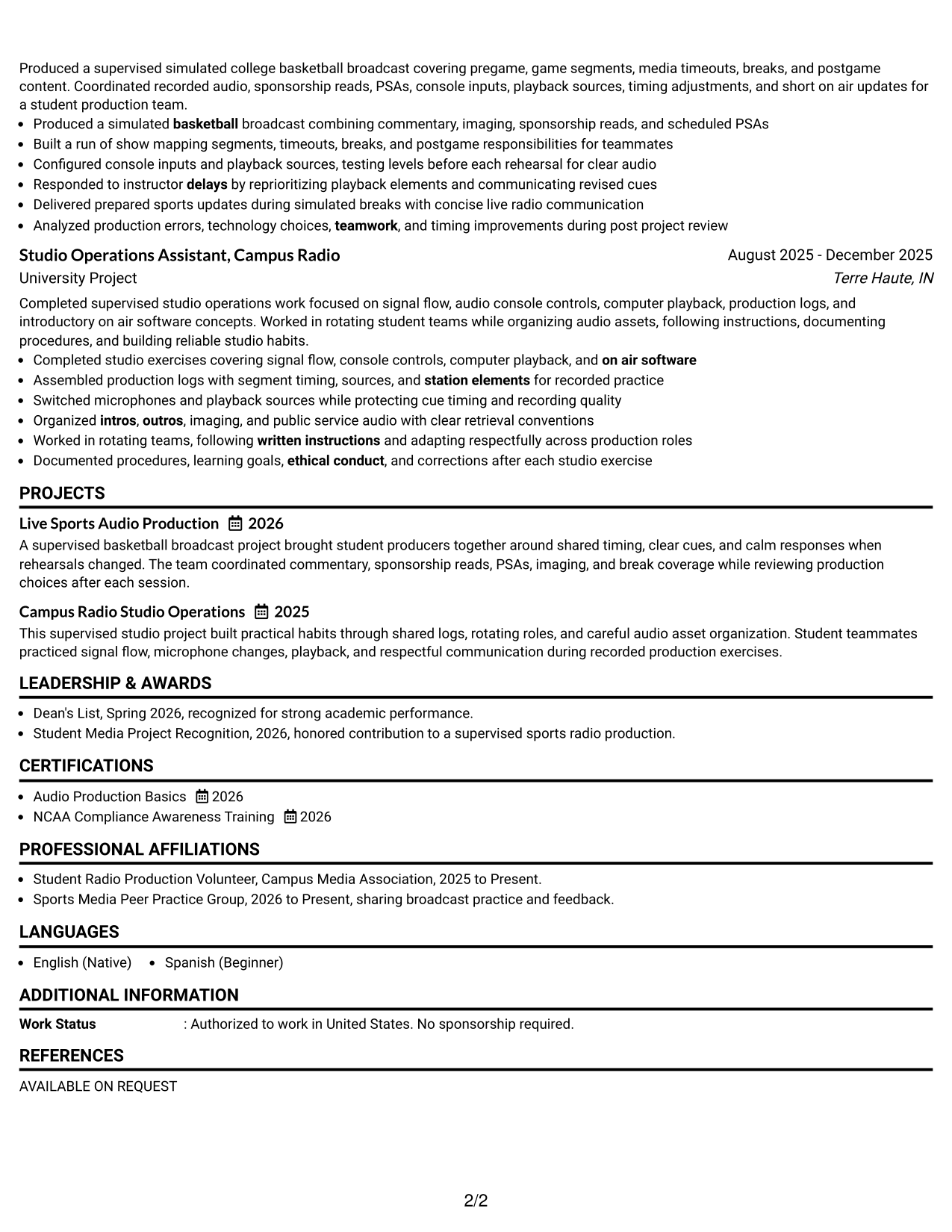 Resume Example Page 2