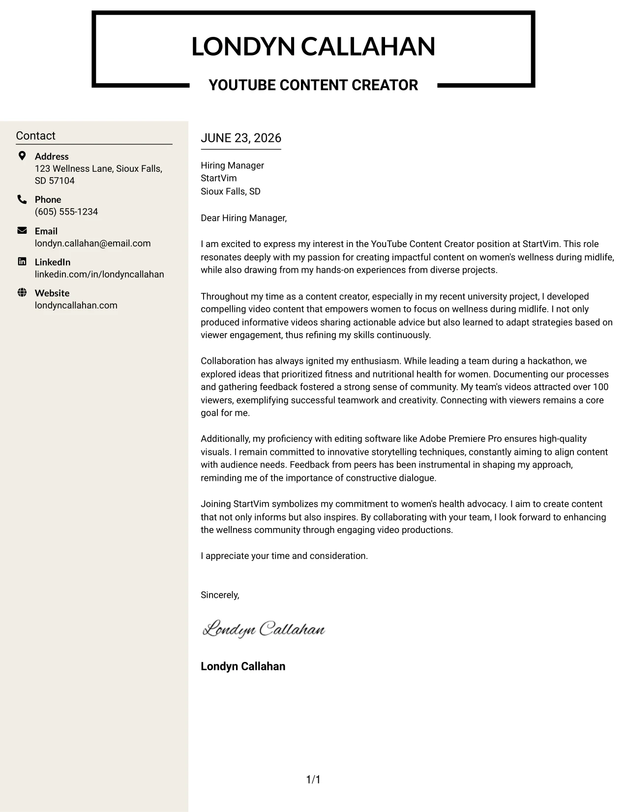 Resume Example Page 1