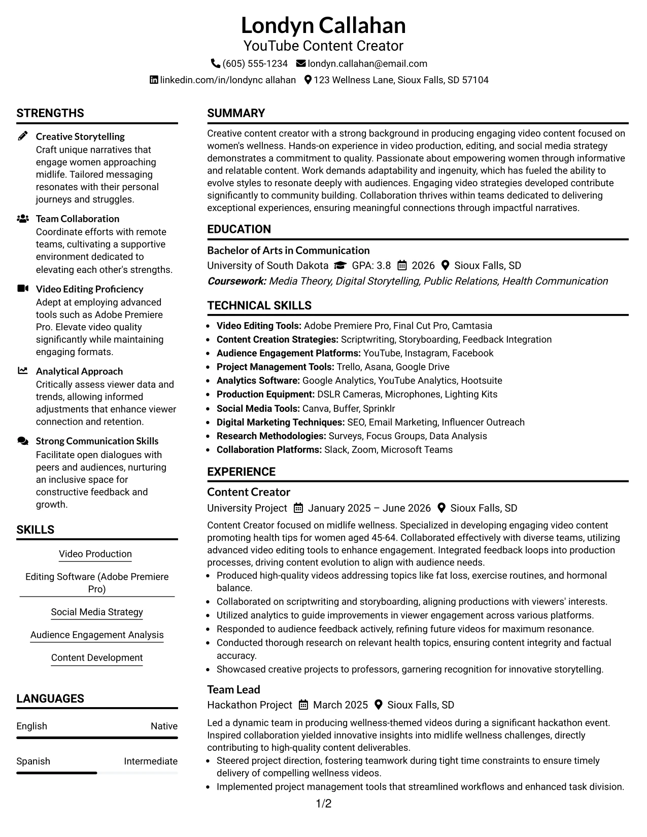 Resume Example Page 1