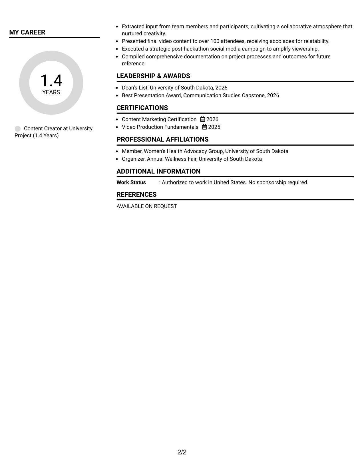 Resume Example Page 2