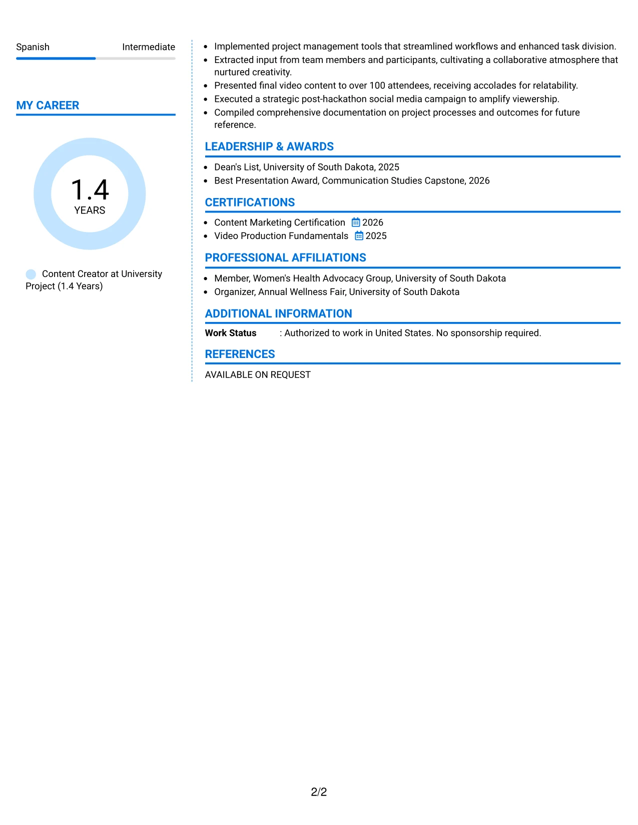 Resume Example Page 2