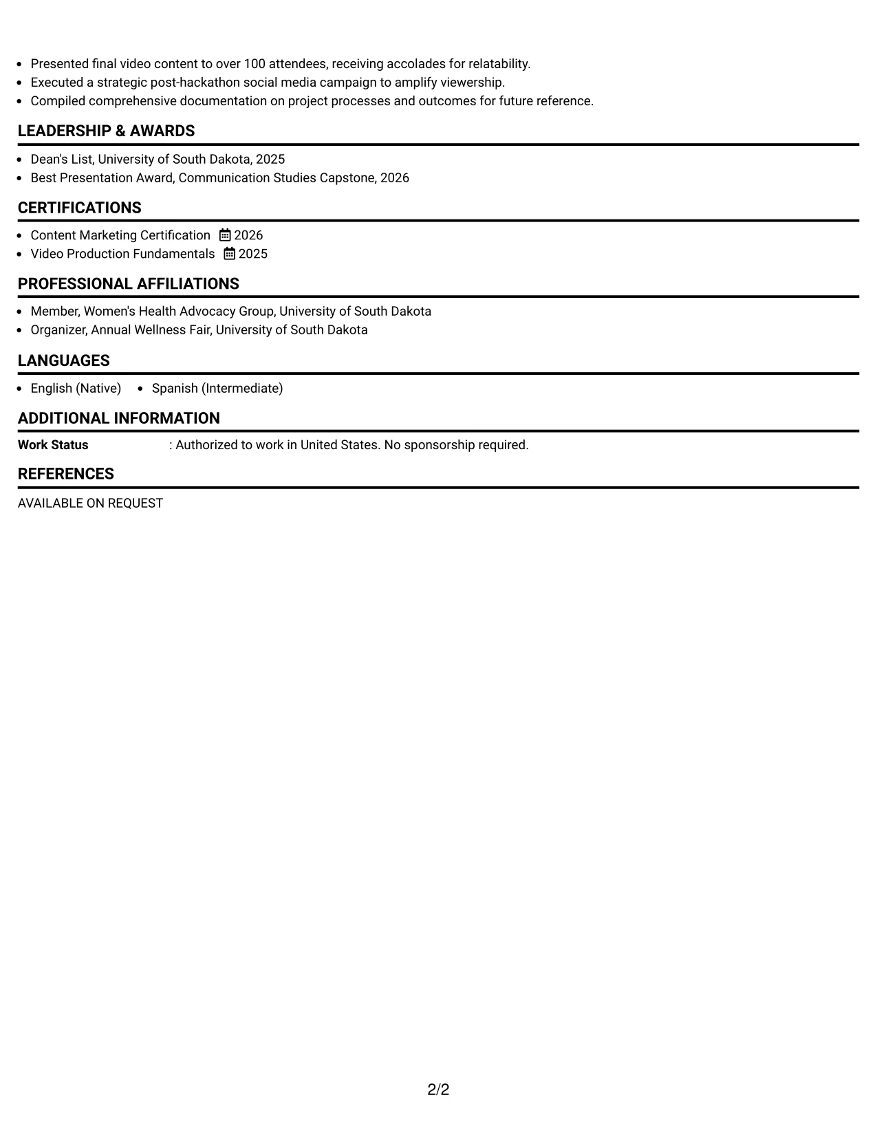 Resume Example Page 2