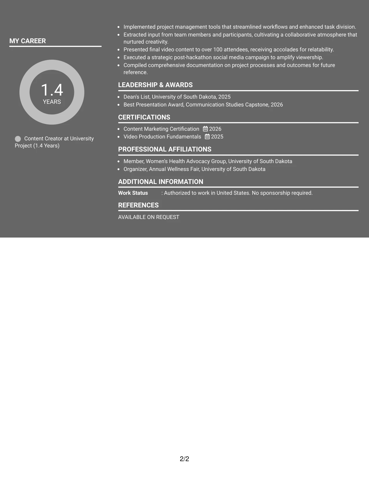 Resume Example Page 2