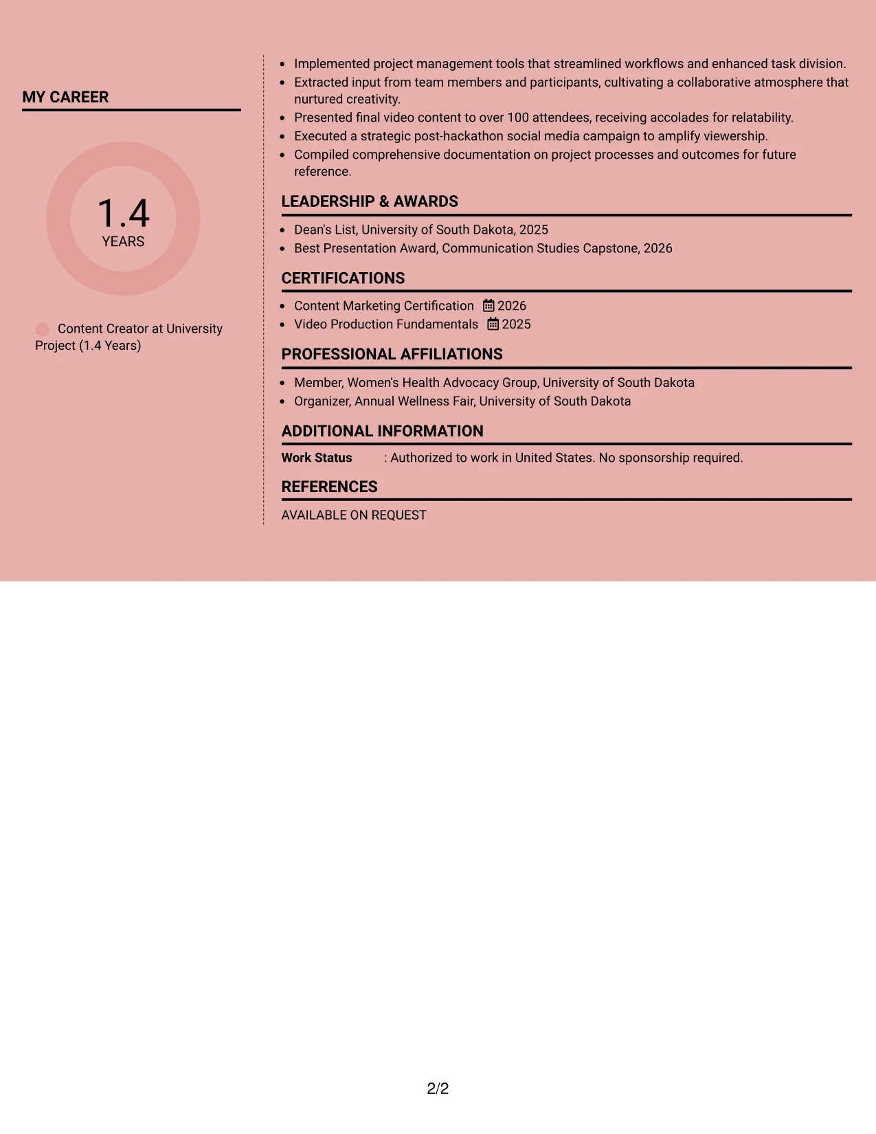 Resume Example Page 2