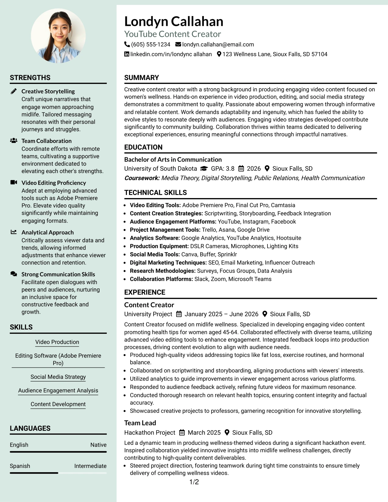 Resume Example Page 1