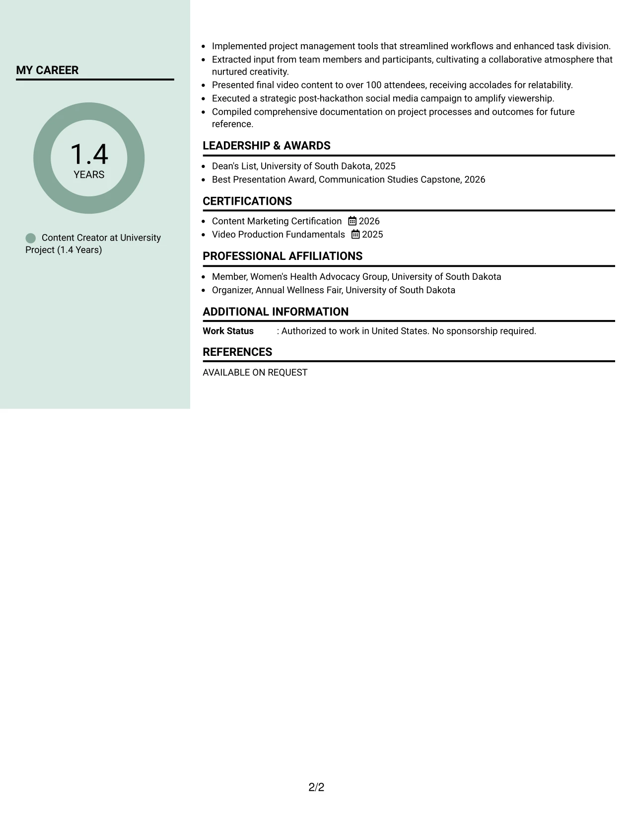 Resume Example Page 2