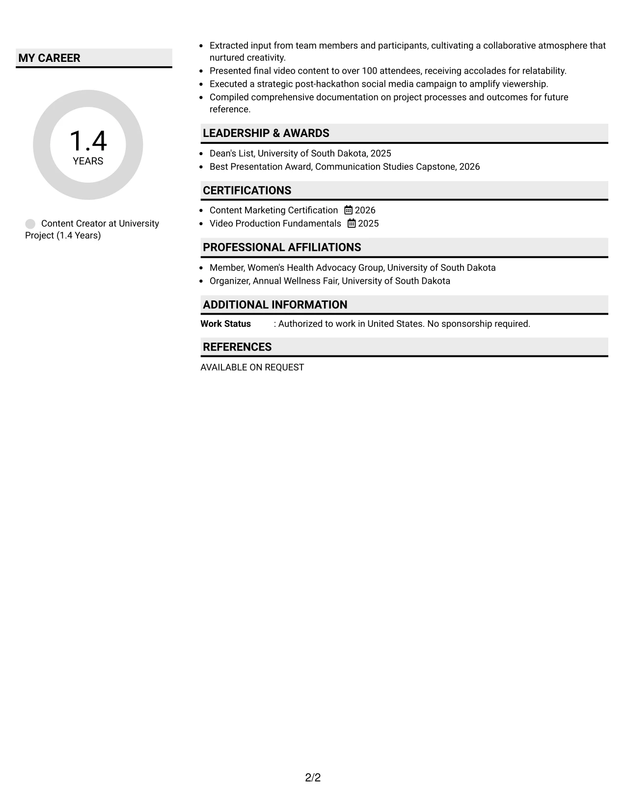 Resume Example Page 2