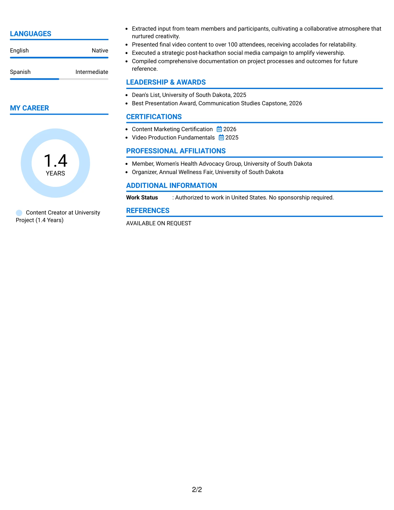 Resume Example Page 2