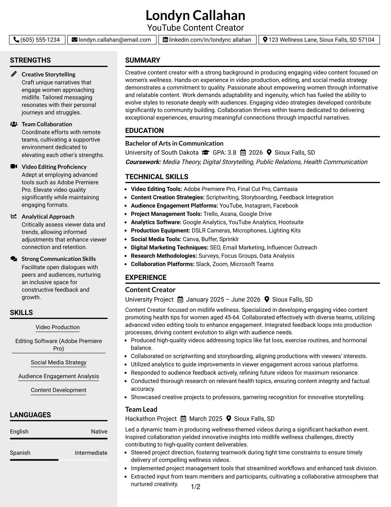 Resume Example Page 1