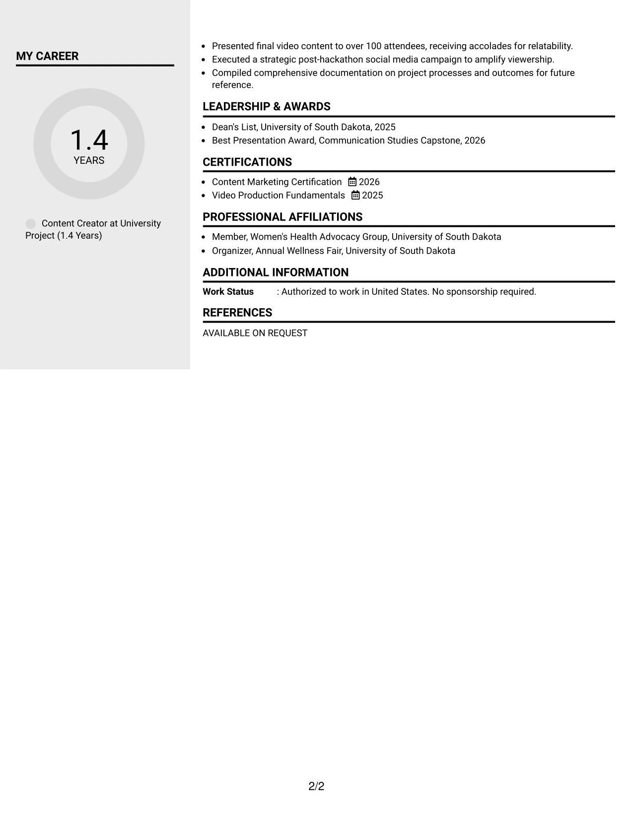 Resume Example Page 2