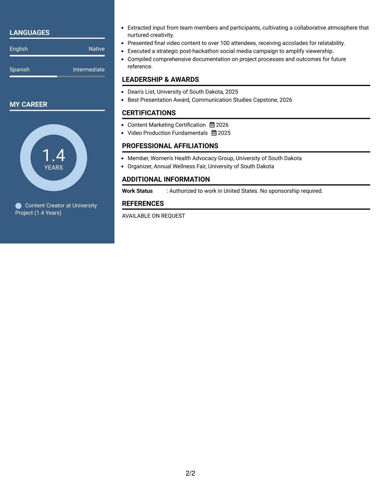 Resume Example Page 2