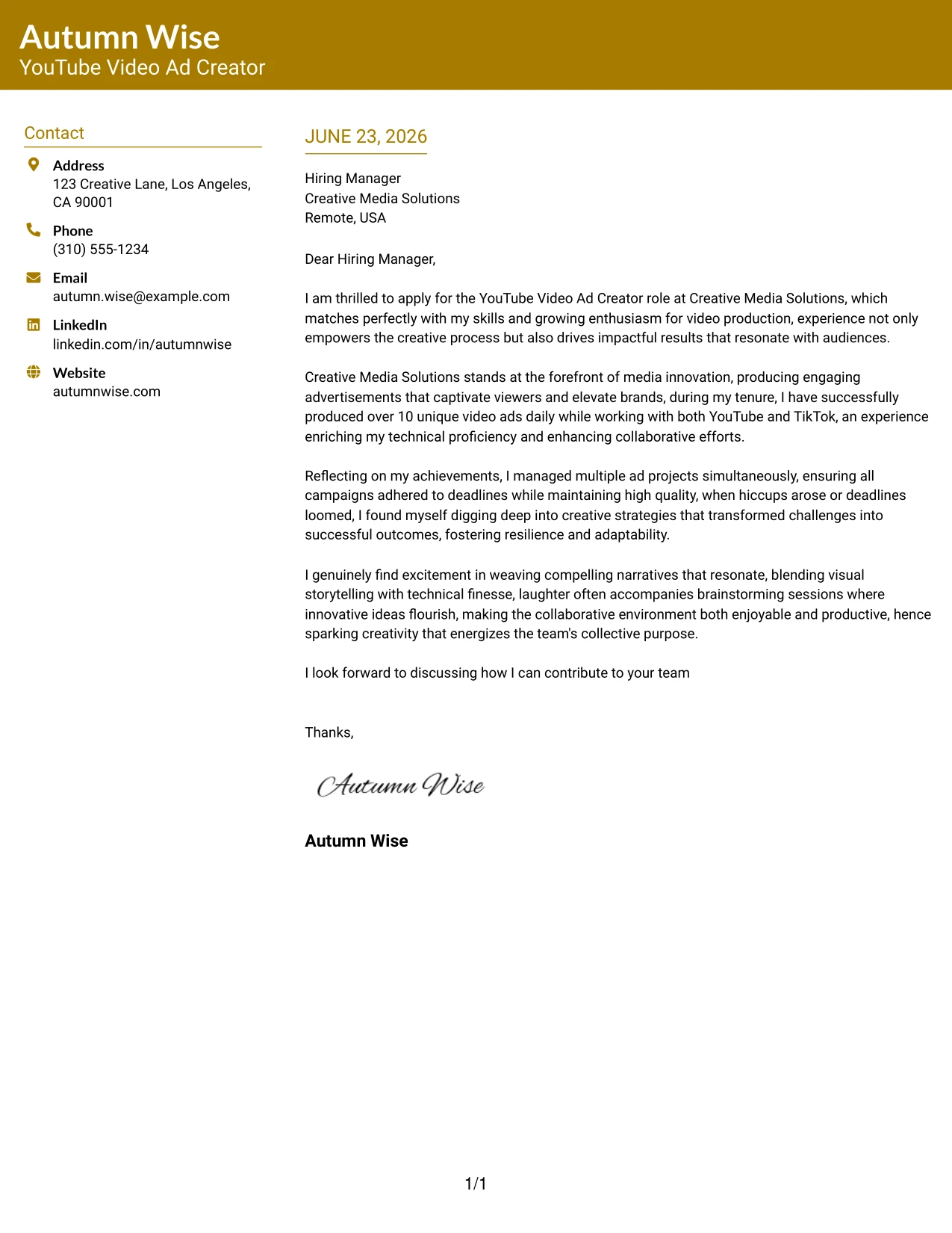 Resume Example Page 1