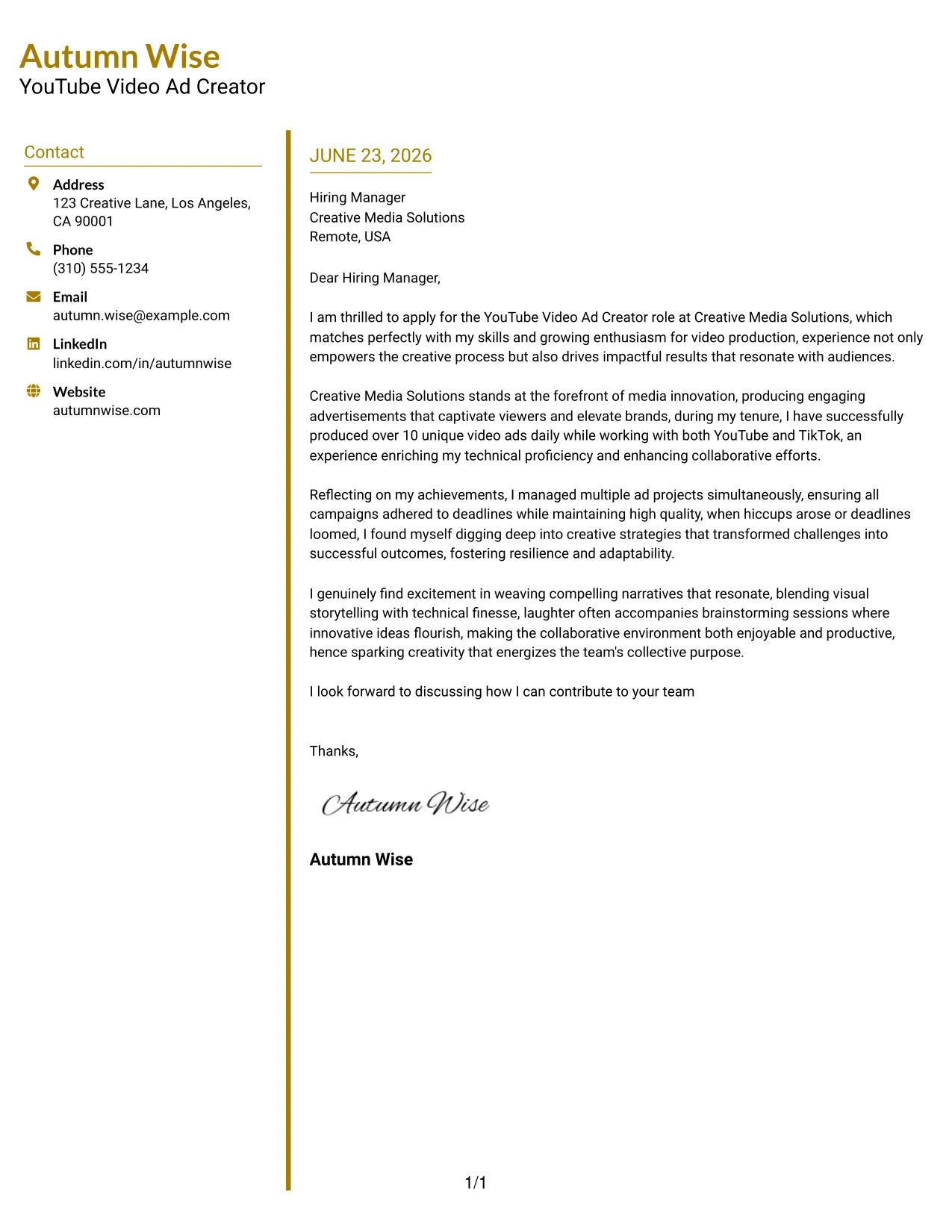 Resume Example Page 1