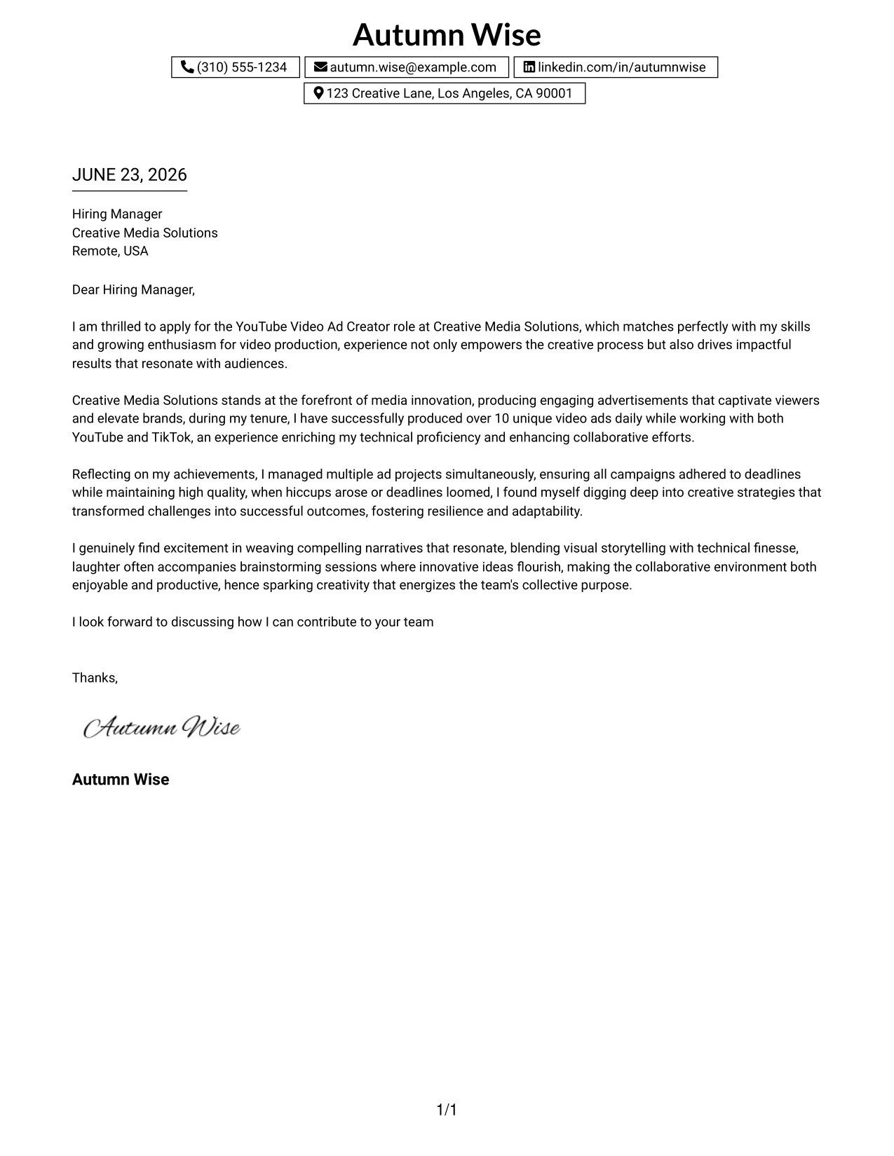 Resume Example Page 1