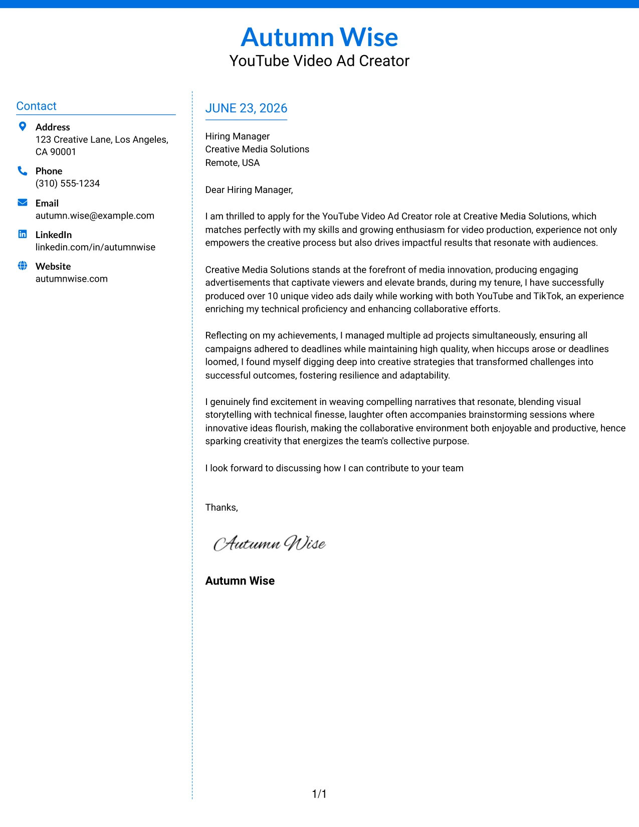 Resume Example Page 1