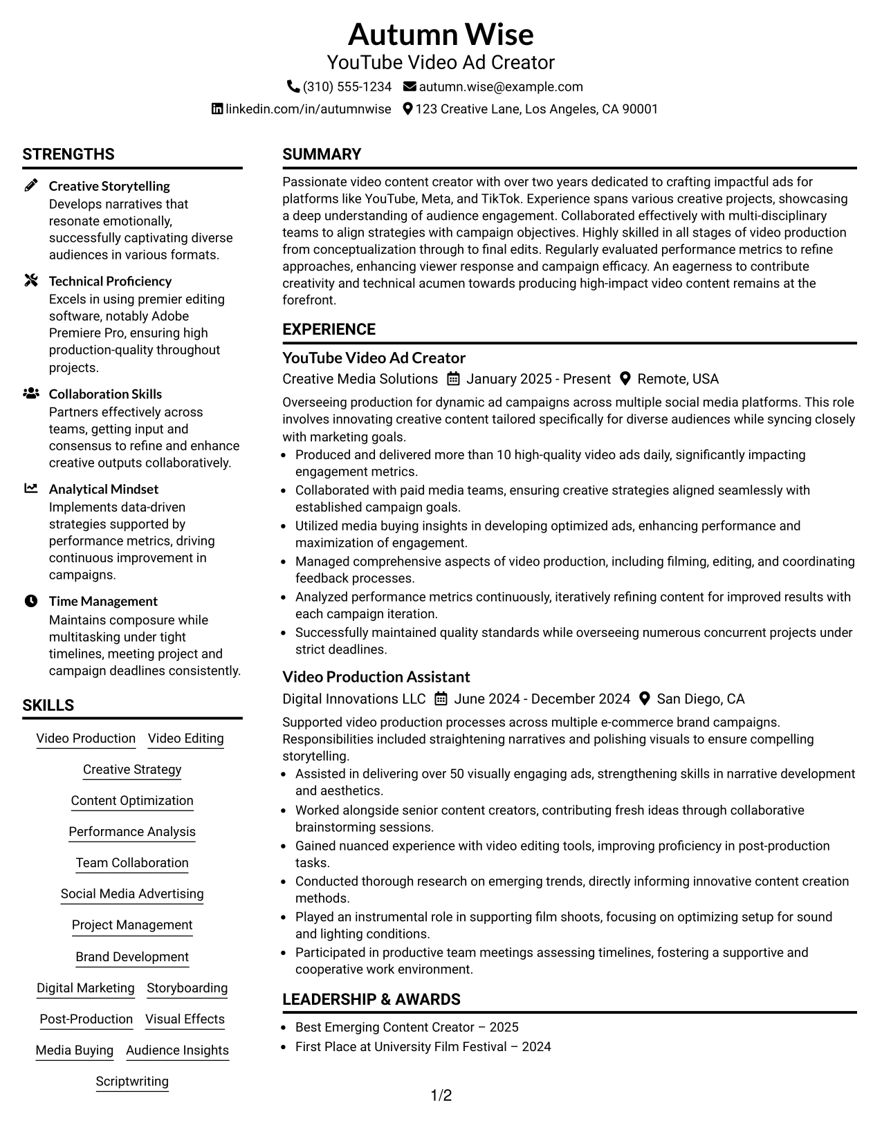 Resume Example Page 1