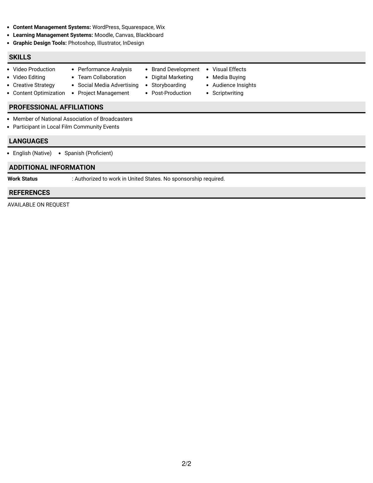 Resume Example Page 2