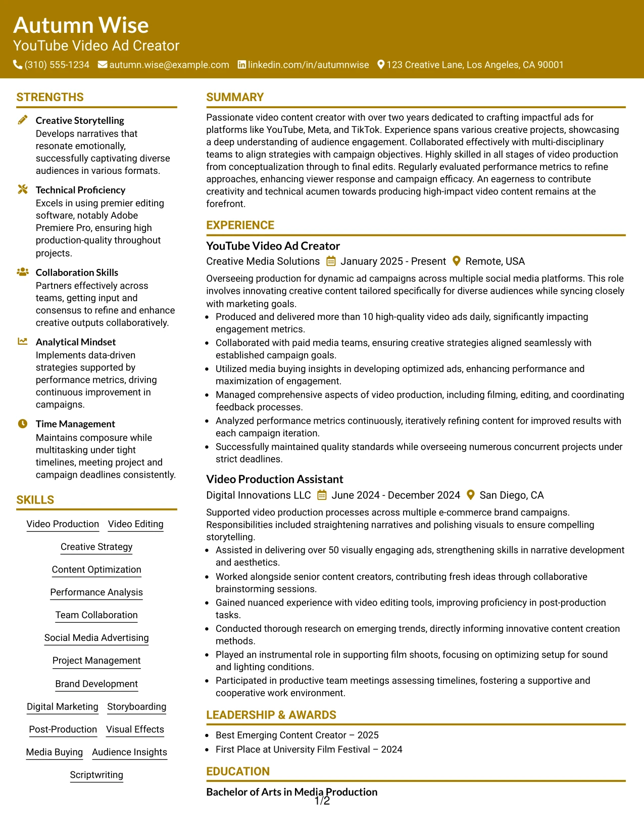 Resume Example Page 1
