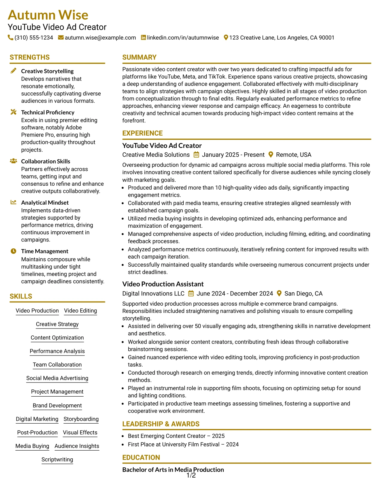 Resume Example Page 1