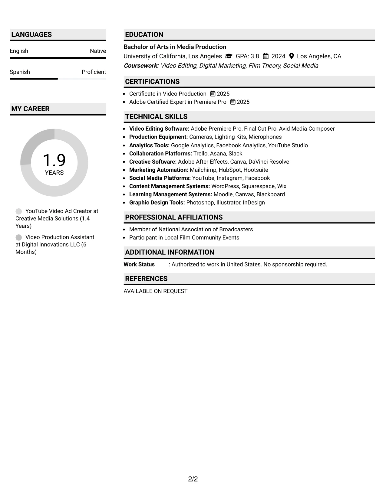 Resume Example Page 2