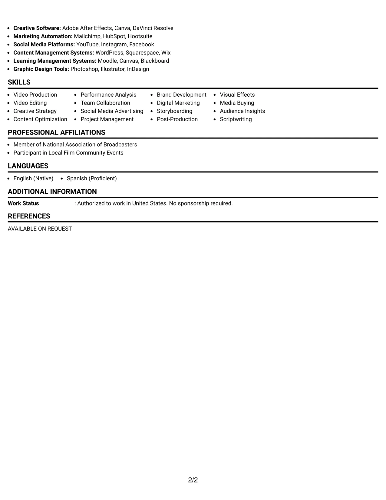 Resume Example Page 2