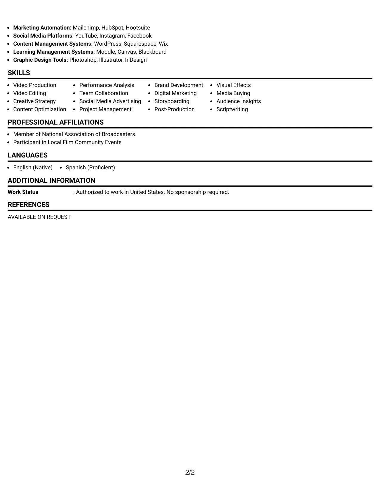 Resume Example Page 2