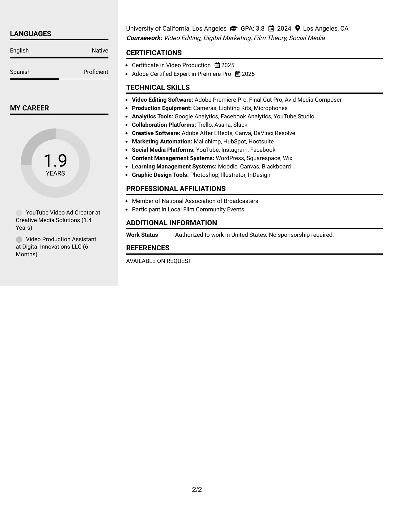 Resume Example Page 2