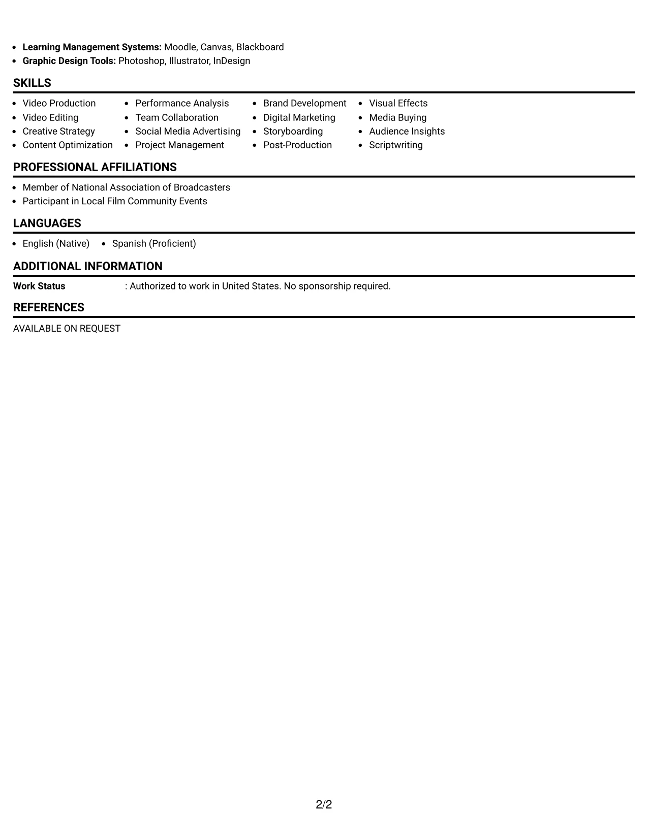 Resume Example Page 2