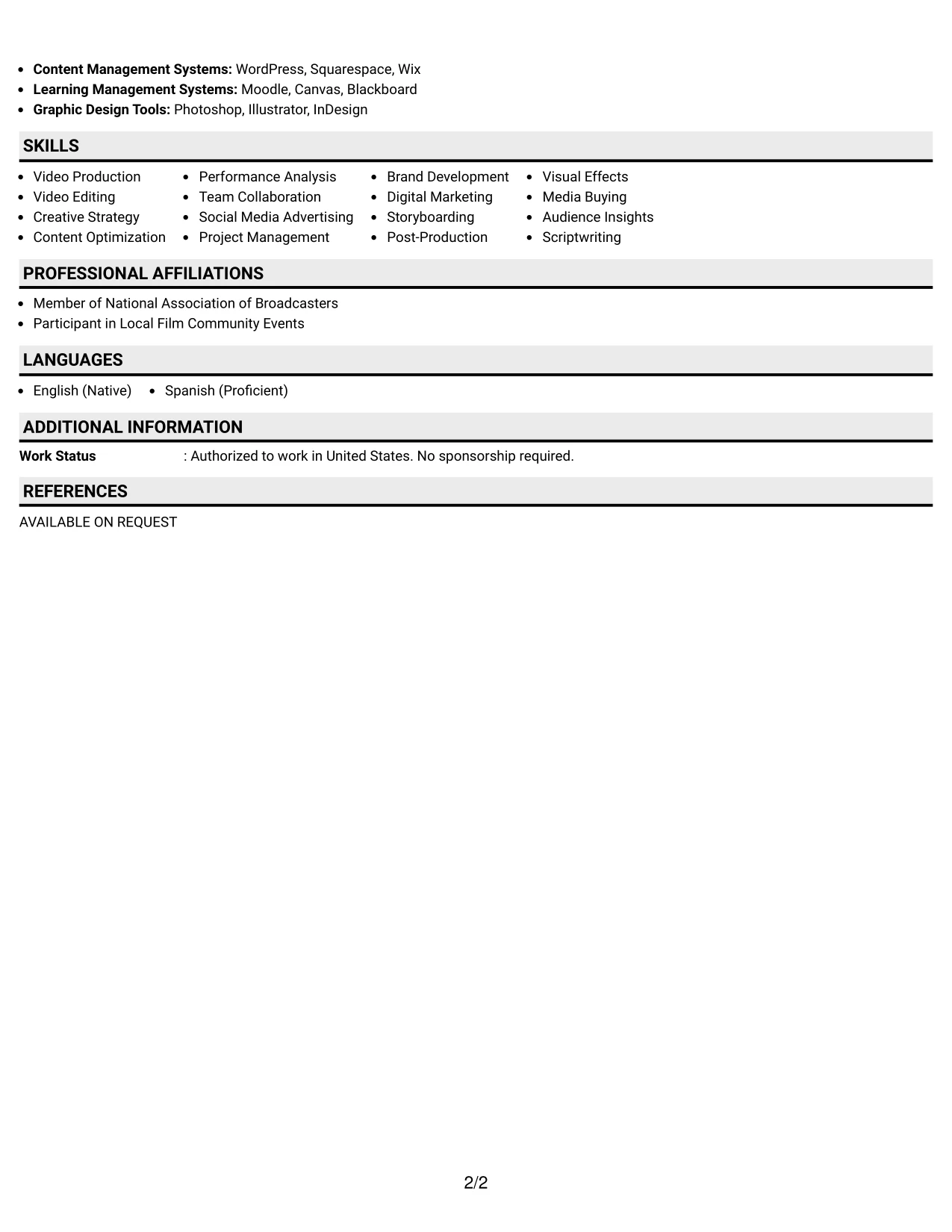 Resume Example Page 2