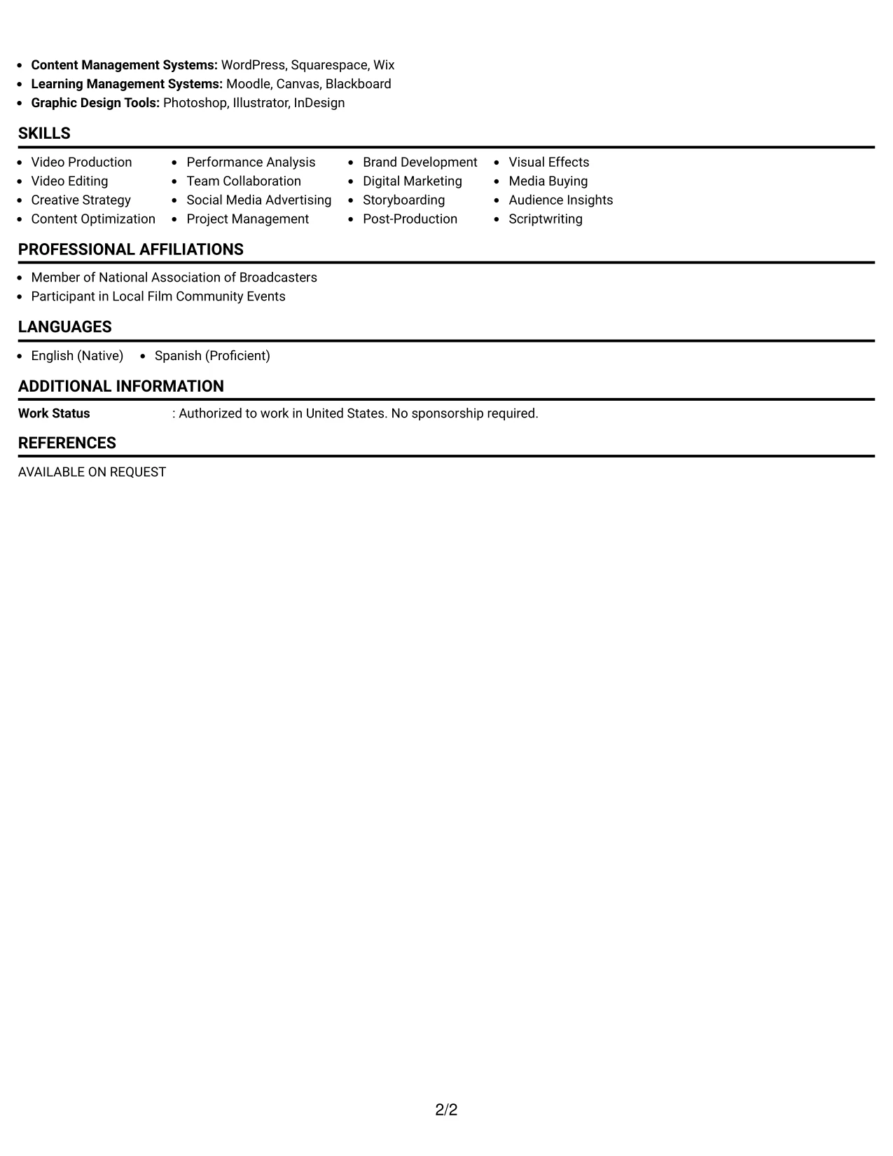 Resume Example Page 2