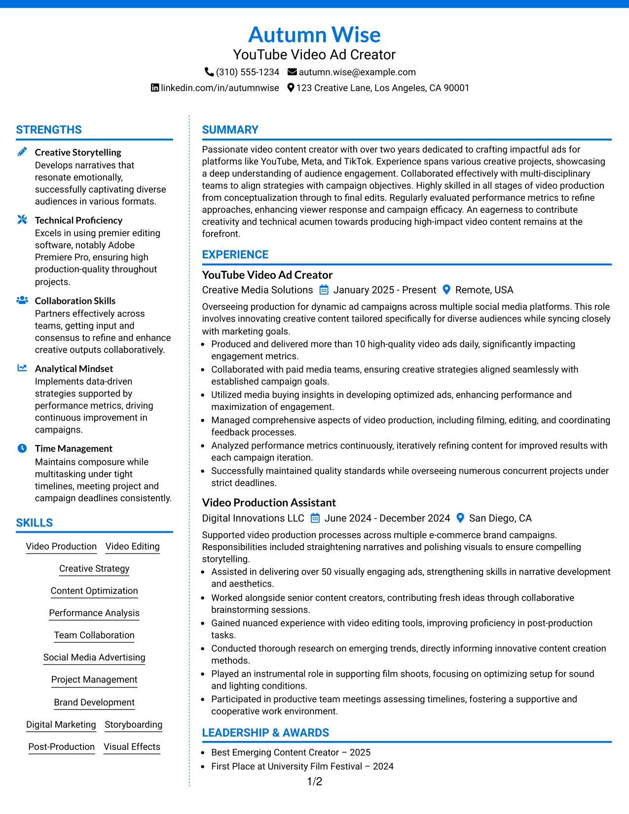 Resume Example Page 1