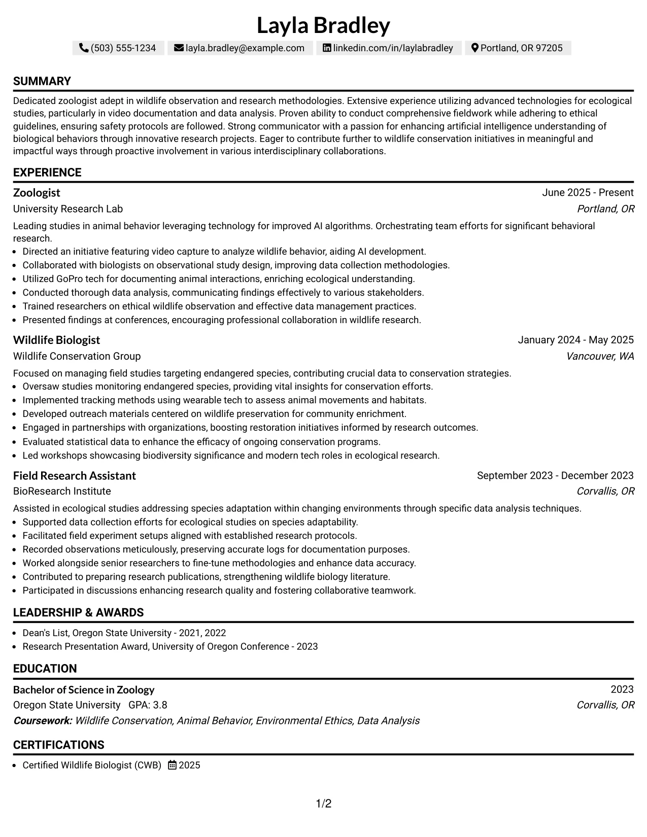 Resume Example Page 1