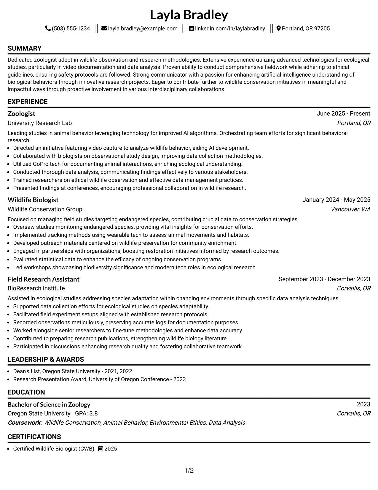 Resume Example Page 1